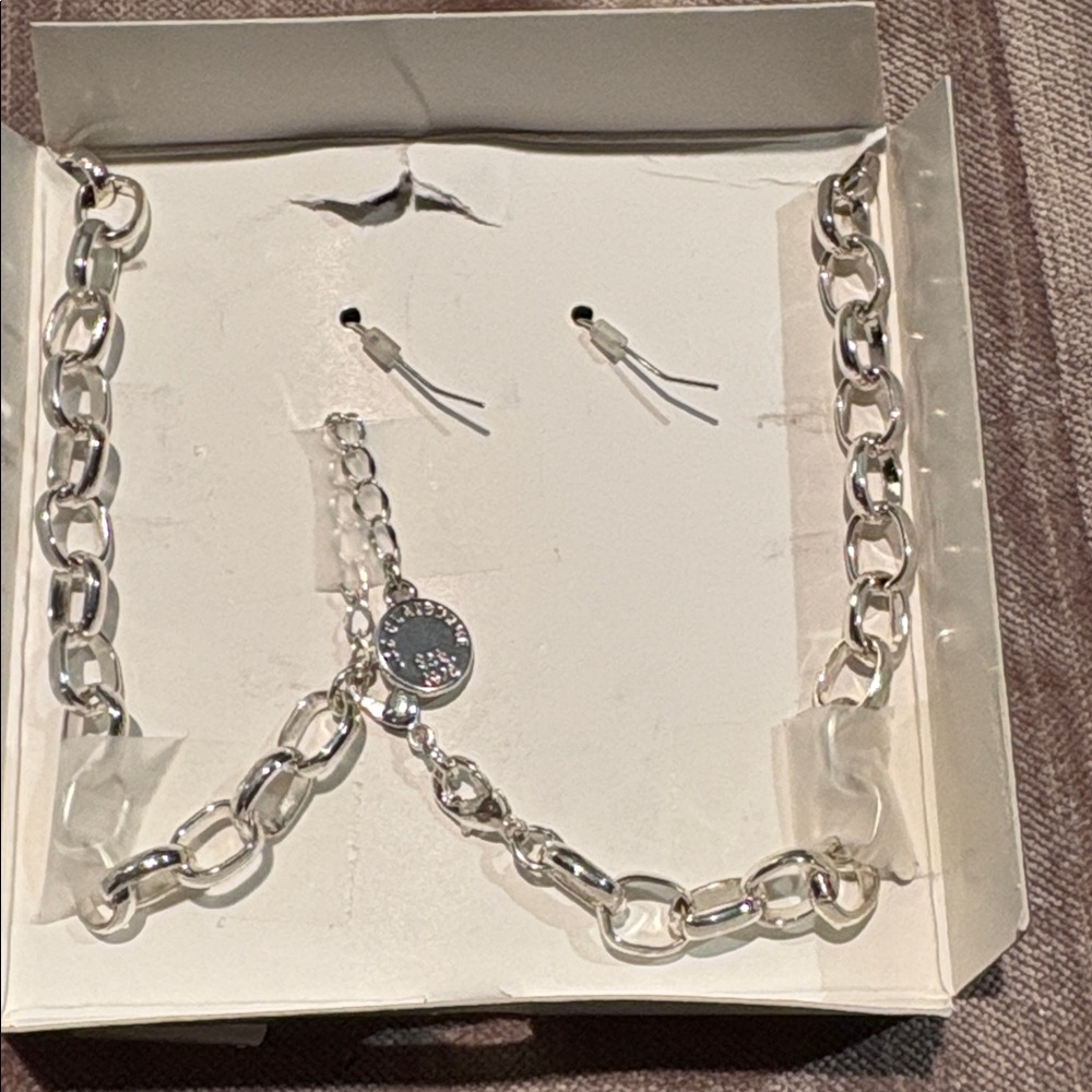 Liz Claiborne Silver Interlocking Jewelry Set Rhodium Plated Abstract set - Picture 2 of 4